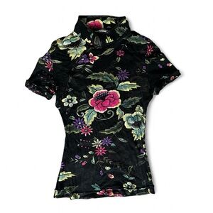 VIVIENNE TAM • rare 90s stretch mesh asian floral short sleeve top xxs xs